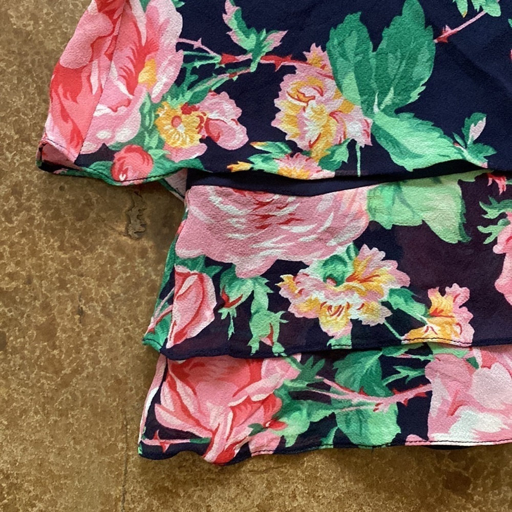 RALPH Lauren navy floral silk flowy‎ tiered knee length skirt - Picture 2 of 6